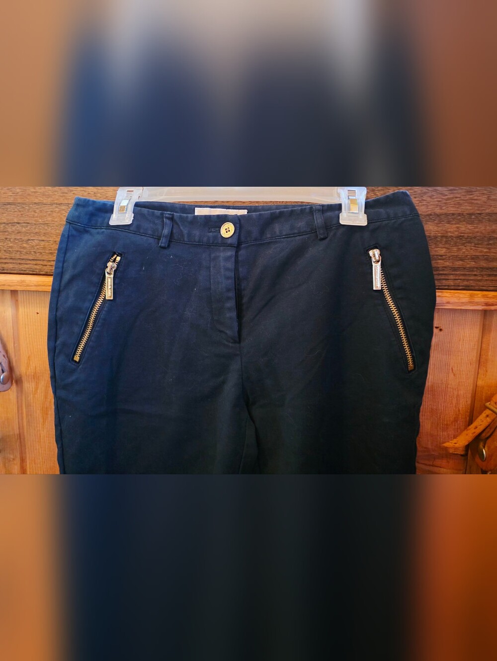 Michael Kors Blue Straight Leg Jeans with Gold Zippers
